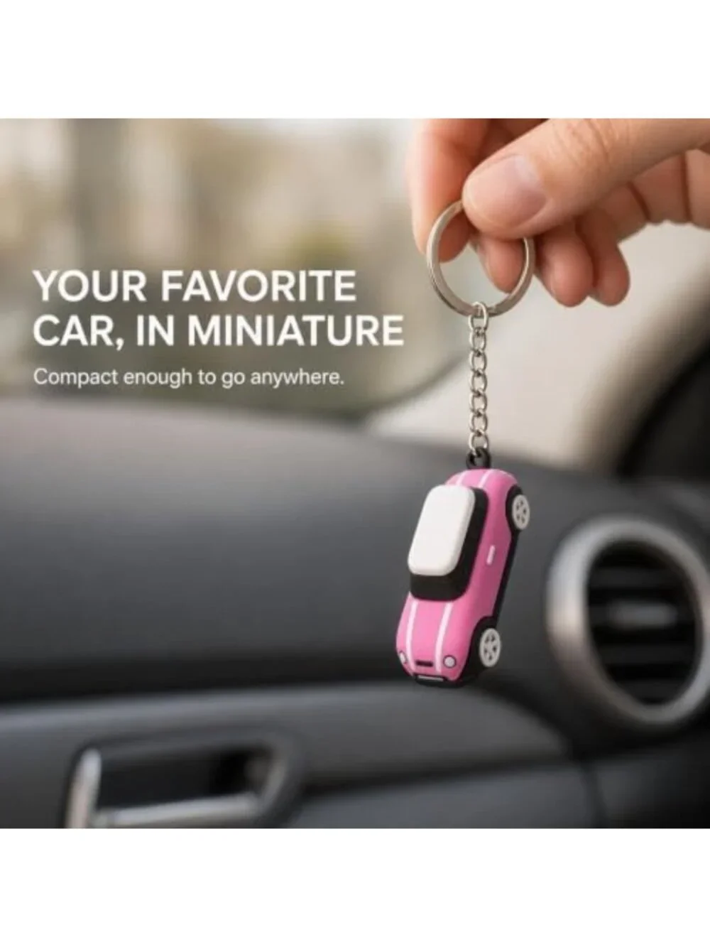 Cute 3D OM Keychain with Mini Silicone Model - Pink, Stylish Silver Chain